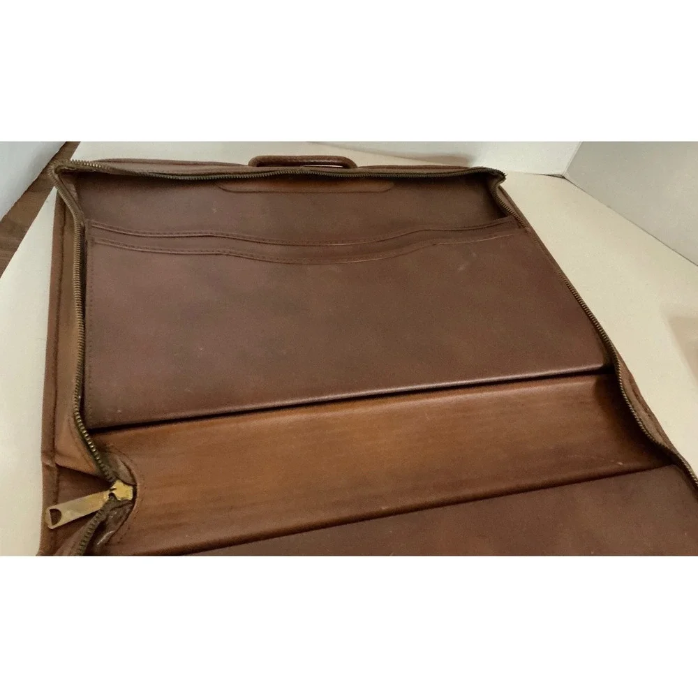 Vintage Leather Briefcase Slim Document Portfolio Brown Retractable Handle L 16
